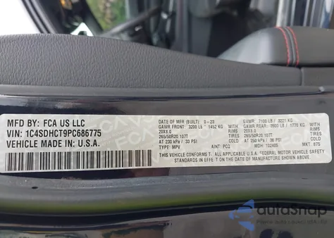 2023 Dodge Durango R/T Rwd из США, поврежденный, VIN 1C4SDHCT9PC686775